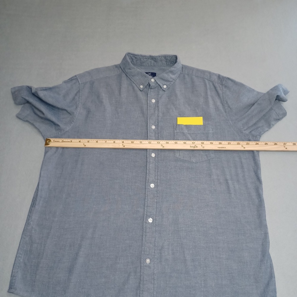 George Button Down Shirt Mens L Blue Classic Fit Short Sleeve Stretch Chambray - Picture 3 of 11